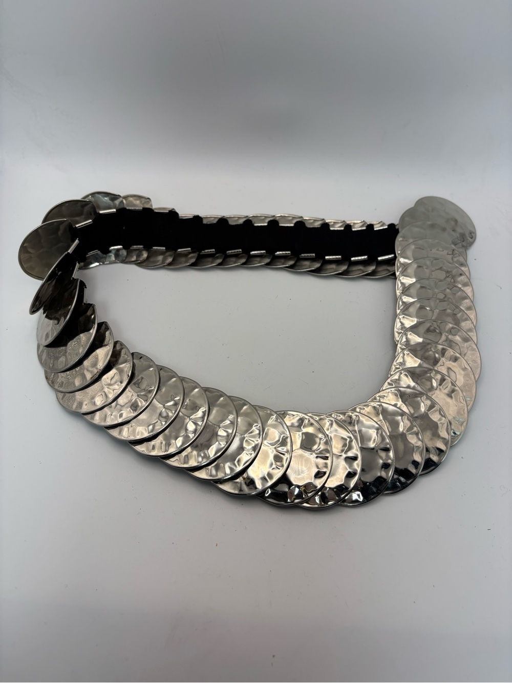 Silver Hammered Disc Stretch Belt - Women Accessories